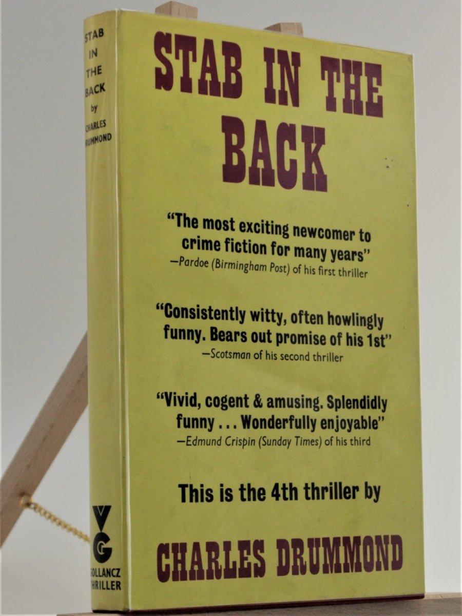 Drummond, Charles - Stab in the Back | front cover. Published by Victor Gollancz Ltd in 1970. Hardcover.  Condition:  Very Good ++/Near Fine