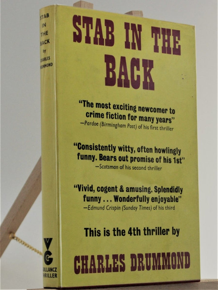 Drummond, Charles - Stab in the Back | front cover. Published by Victor Gollancz Ltd in 1970. Hardcover.  Condition:  Very Good ++/Near Fine
