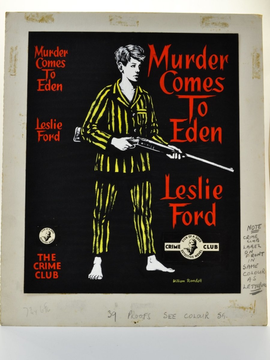 Ford, Leslie - Murder Comes to Eden ( Original Dustwrapper Artwork ) - SIGNED | front cover. Published by Collins ( Crime Club ) in 1955. unbound in portfolio. Condition: Fine/0