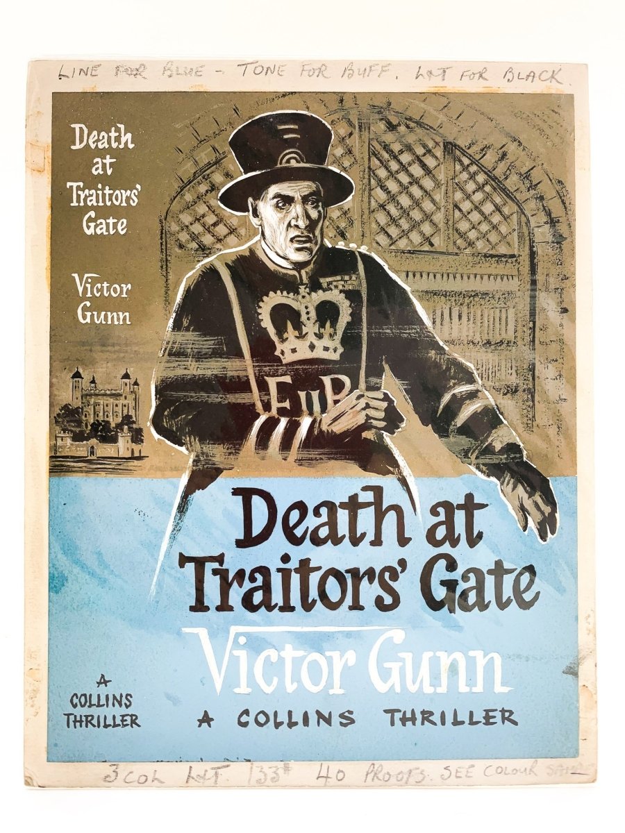 Gunn, Victor - Death at Traitor's Gate ( Original Dustwrapper Artwork ) | front cover. Published by Collins ( Collins Thriller ) in 1959. Unbound In Portfolio. Condition: Near Fine/n/a