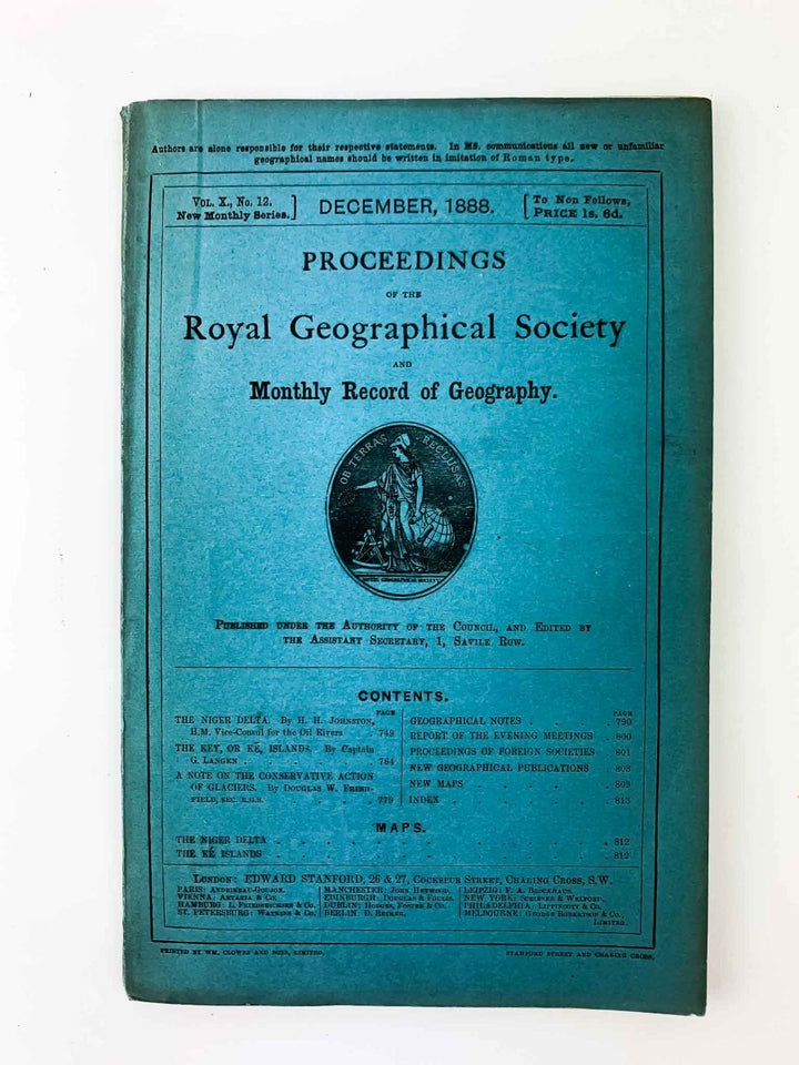 Johnston, H H - Proceedings of the Royal Geographical Society No. X, December 1888 : The Niger Delta Exploration ; The Key Islands, etc | front cover. Published by Royal Geographical Society in 1888. Paperback.  Condition:  Very Good +/No Jacket ( as Issued )