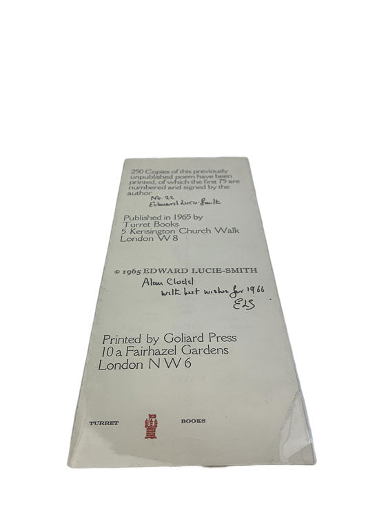 Lucie-Smith, Edward - Fir-Tree Song - SIGNED | front cover. Published by Turret Books in 1965. Single Sheet.  Condition:  Near Fine +/No Jacket ( as Issued )