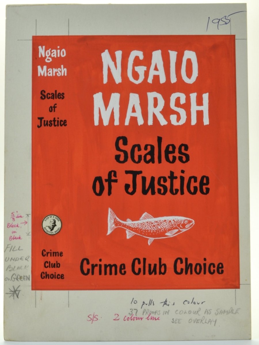 Marsh, Ngaio - Scales of Justice ( Original Dustwrapper Artwork ) | front cover. Published by Collins ( Crime Club ) in 1954. Unbound In Portfolio. Condition: Fine/n/a