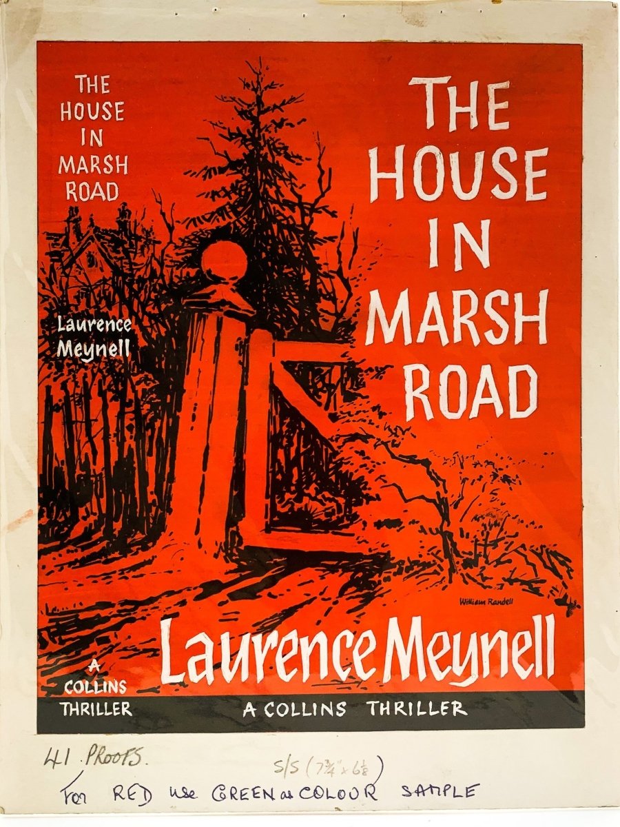Meynell, Laurence - The House in Marsh Road ( Original Dustwrapper Artwork ) - SIGNED | front cover. Published by Collins ( Collins Thriller ) in 1960. Unbound In Portfolio. Condition: Fine/n/a
