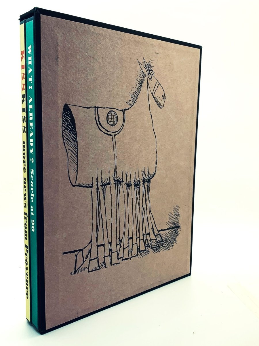 Searle, Ronald - What ! Already ? Searle at Ninety & Kiss Kiss News from Provence (2 volumes in a slipcase) - SIGNED | front cover. Published by The Pensionable Parrot Press in 2010. Original Wraps.  Condition:  Fine/No Jacket ( as Issued )