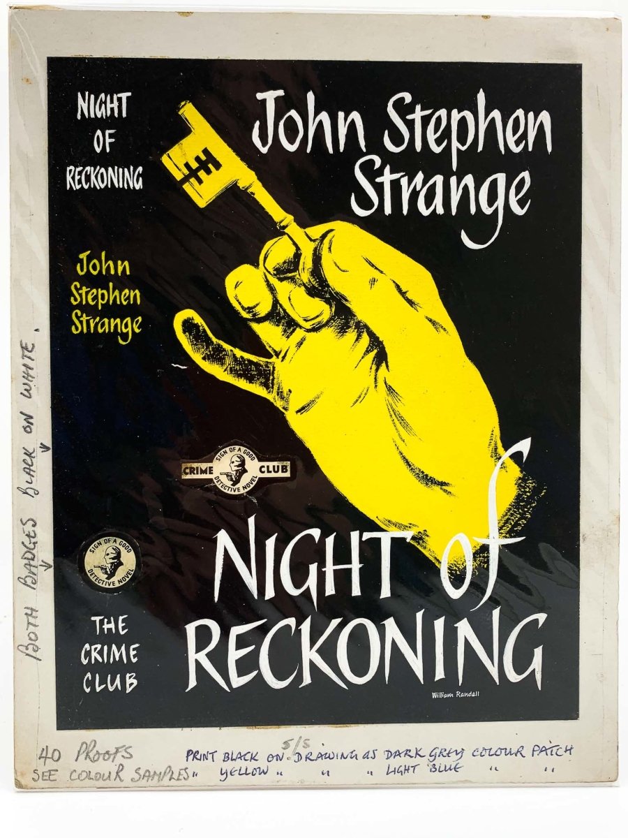 Strange, John Stephen - Night of Reckoning ( Original Dustwrapper Artwork ) - SIGNED | front cover. Published by Collins ( Crime Club ) in 1958. Unbound In Portfolio. Condition: Fine/n/a