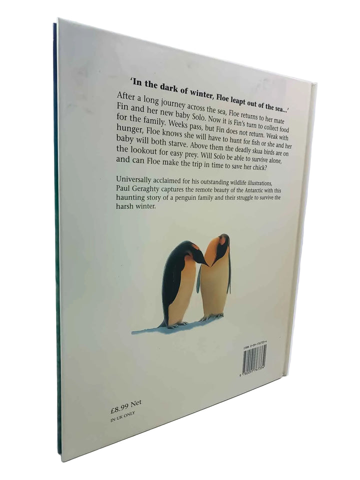 Book back cover with penguin illustration and text on a white background