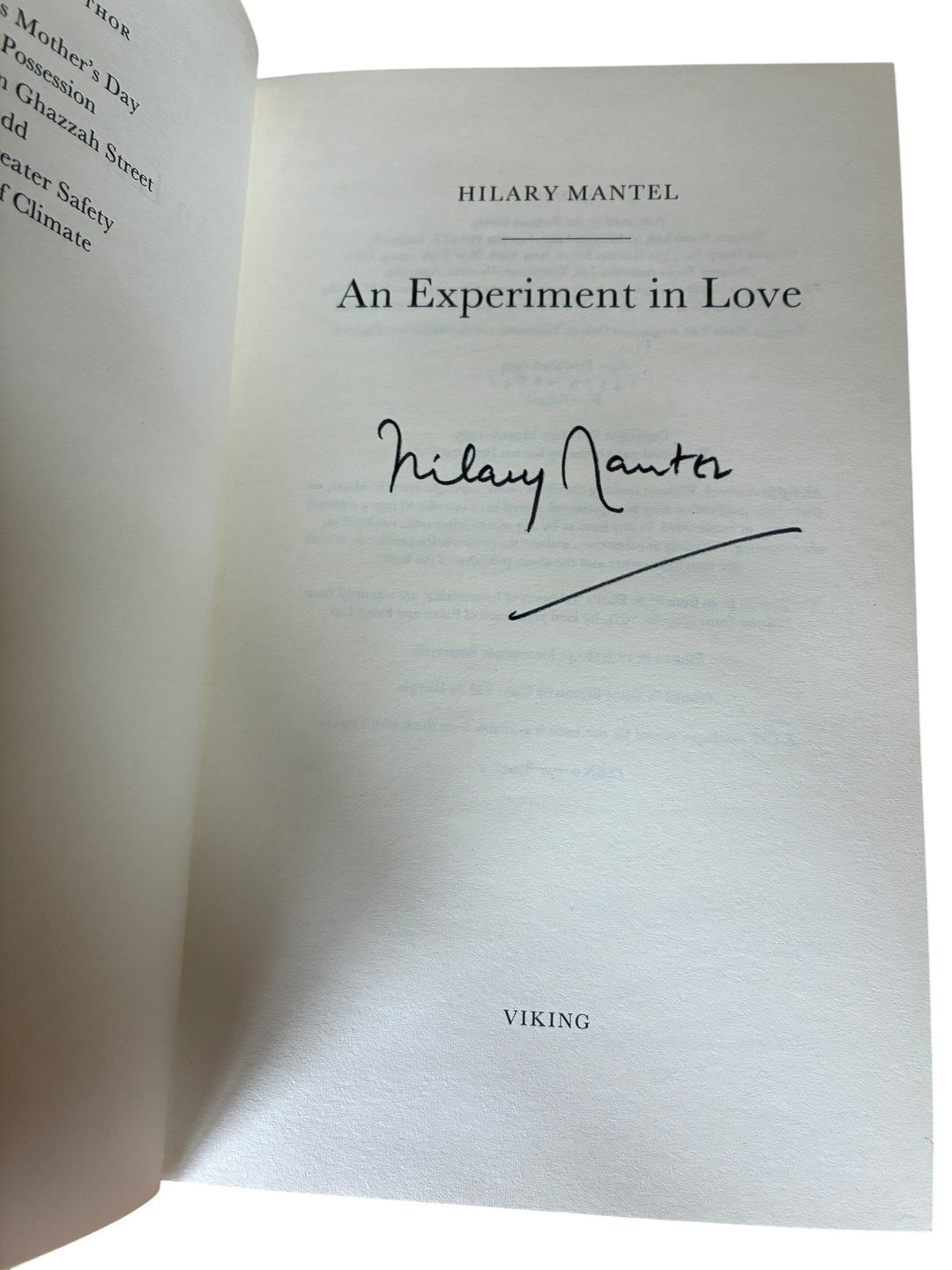 Mantel, Hilary - An Experiment in Love - signed