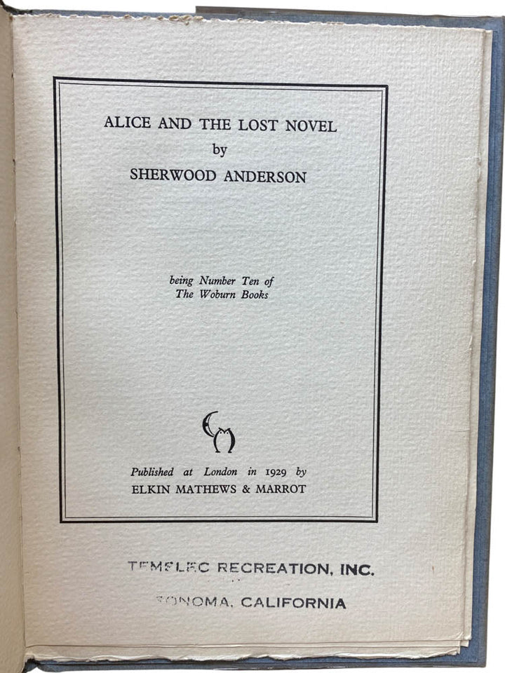 Anderson, Sherwood - Alice & the Lost Novel - SIGNED | image3