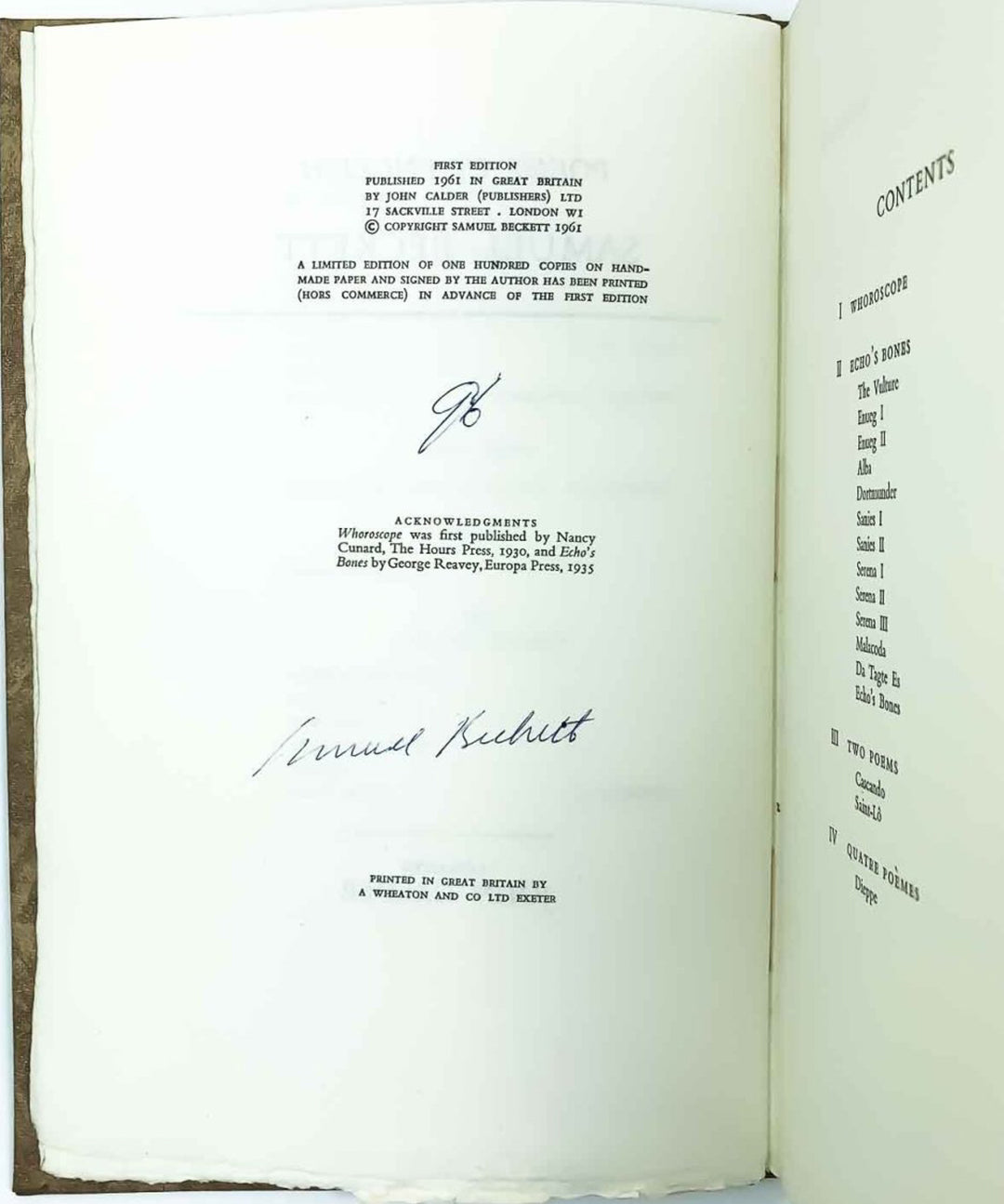 Beckett, Samuel - Poems in English - SIGNED