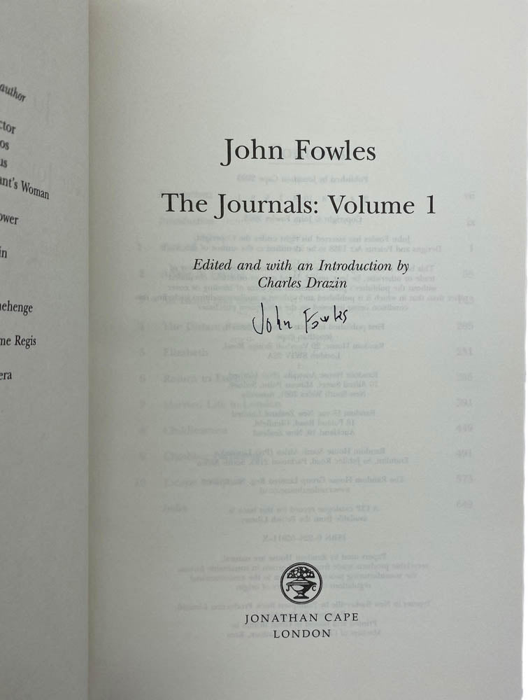 Fowles, John - The Journals : Volume 1 - SIGNED | signature page