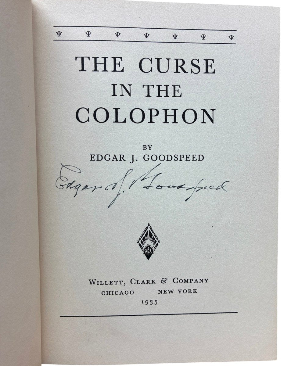 Goodspeed, Edgar, J - The Curse in the Colophon - signed | image3
