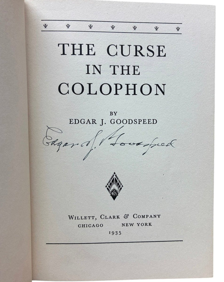 Goodspeed, Edgar, J - The Curse in the Colophon - signed | image3
