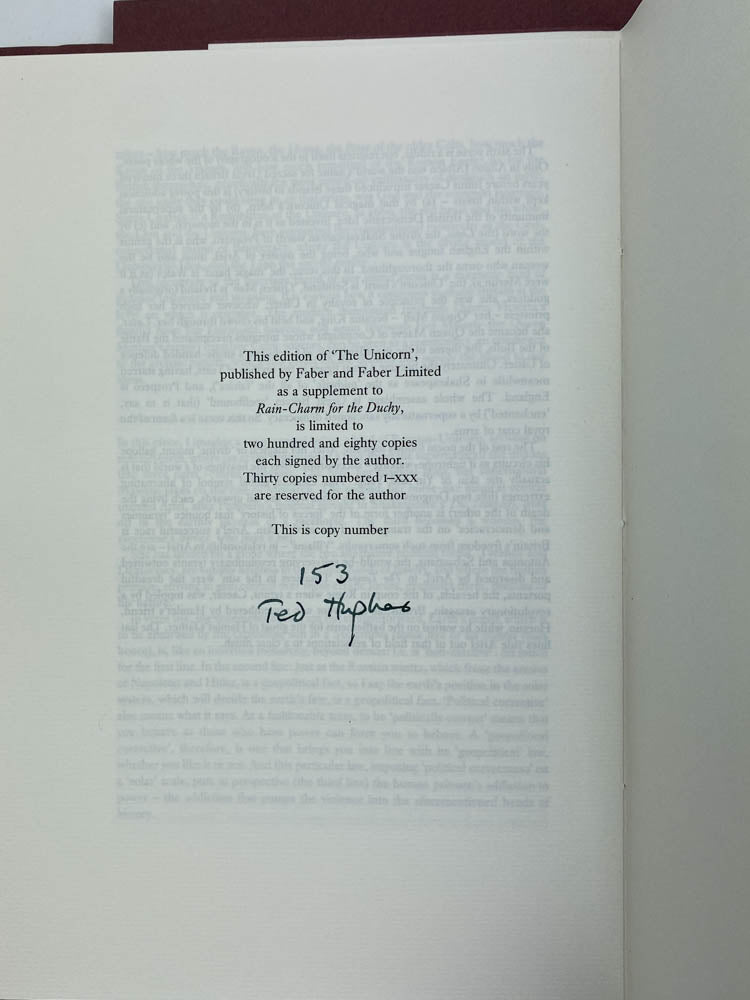 Hughes, Ted - Rain-Charm for the Duchy and other Laureate Poems - SIGNED | back of book