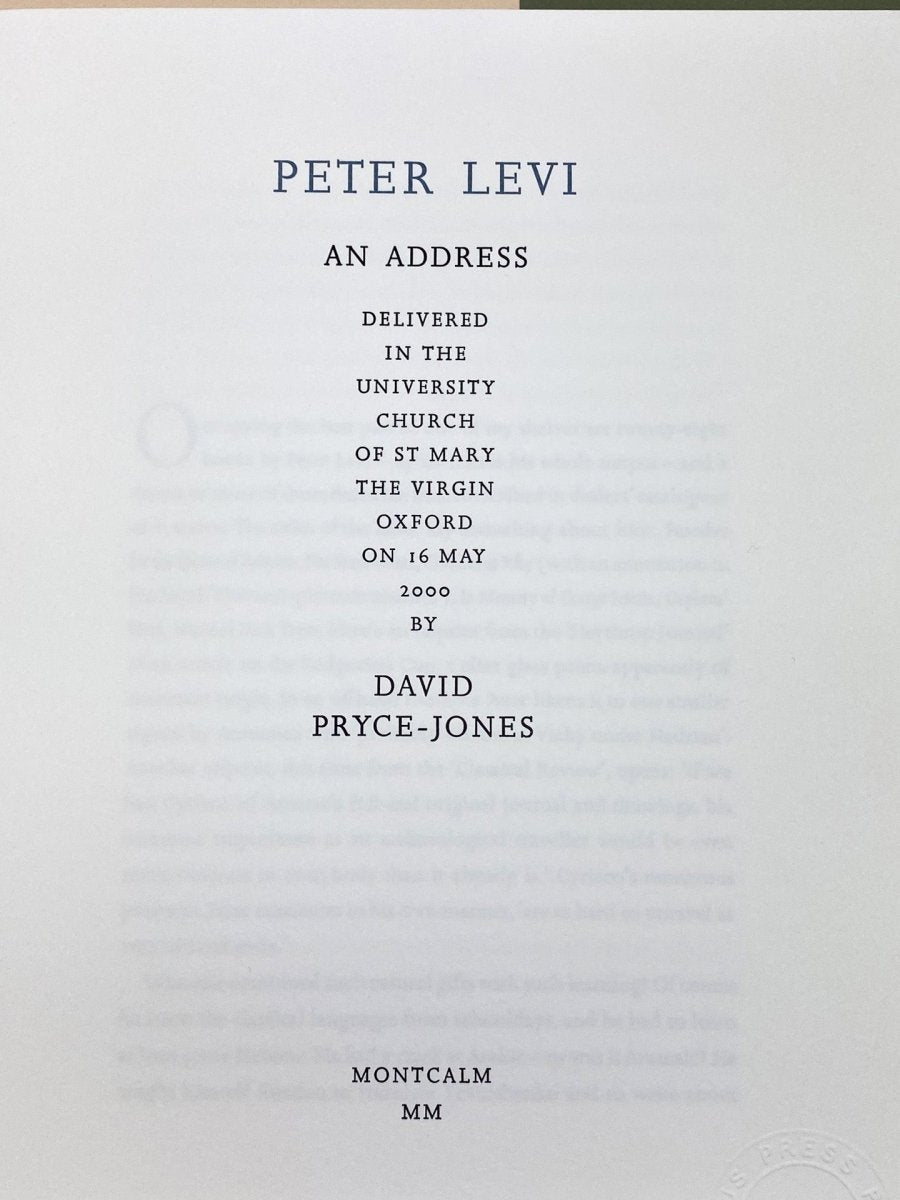 Pryce-Jones, David - Peter Levi: An Address | image4