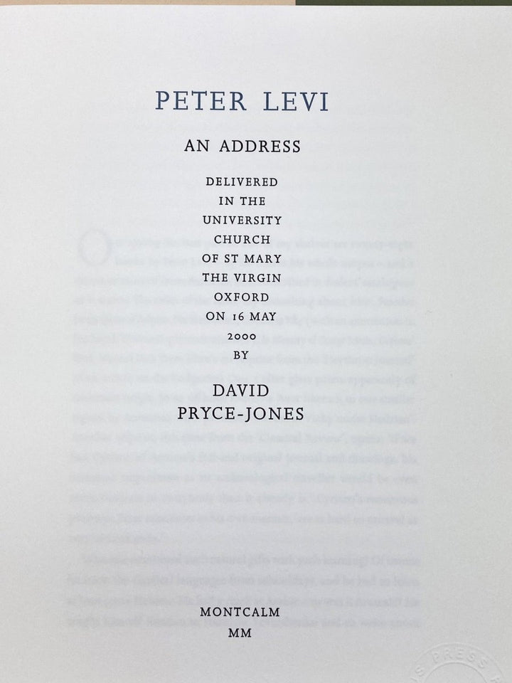 Pryce-Jones, David - Peter Levi: An Address | image4