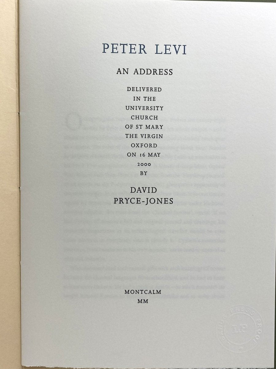 Pryce-Jones, David - Peter Levi: An Address | image2
