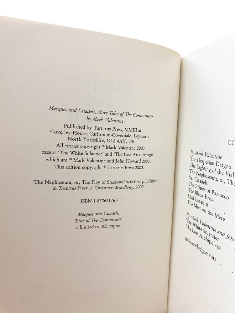 Valentine, Mark - Masques and Citadels : More Tales of the Connoisseur - SIGNED | image3