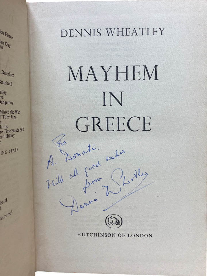 Wheatley, Dennis - Mayhem in Greece - SIGNED | image2