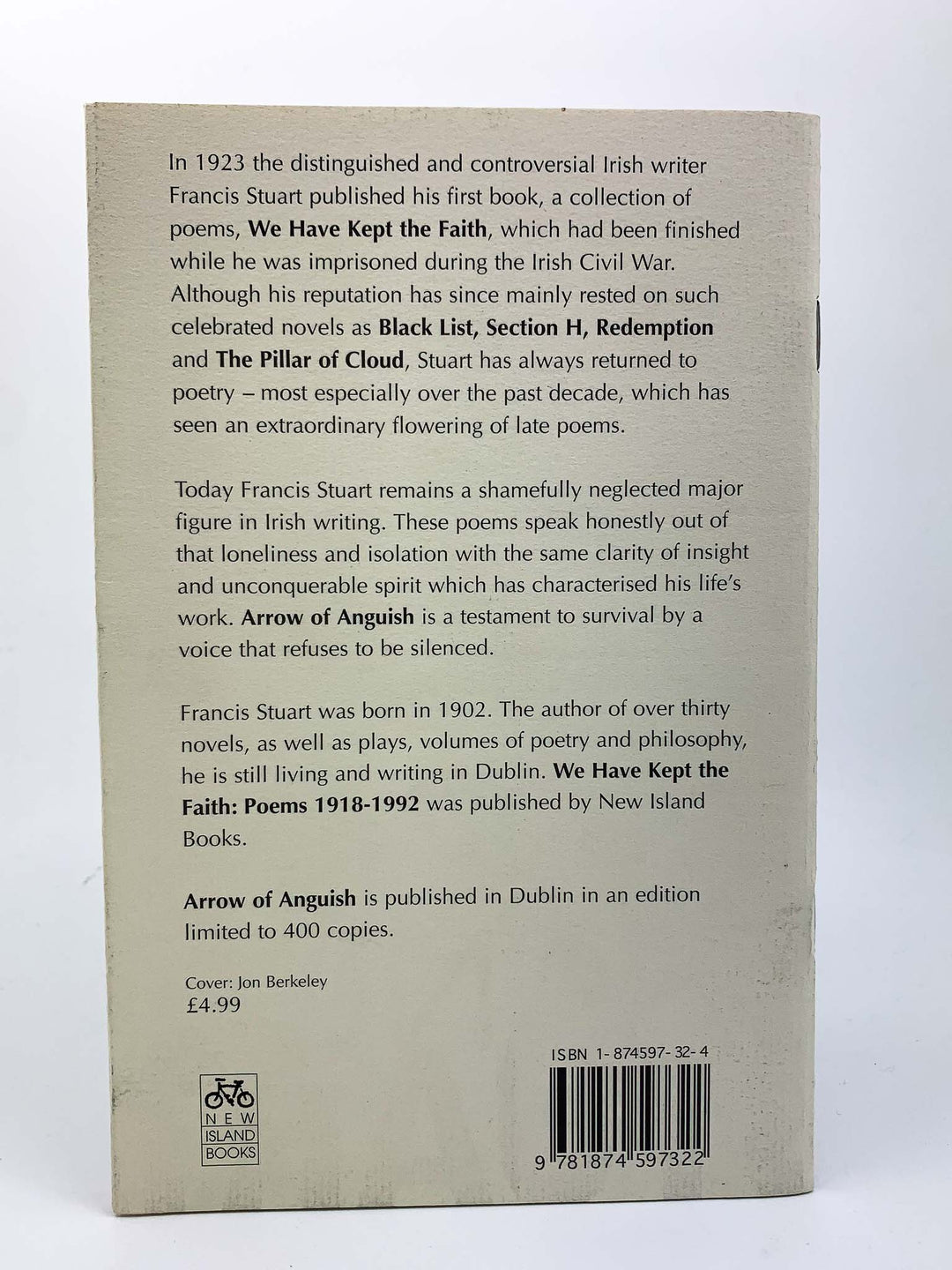 Stuart, Francis - Arrow of Anguish - SIGNED | back cover