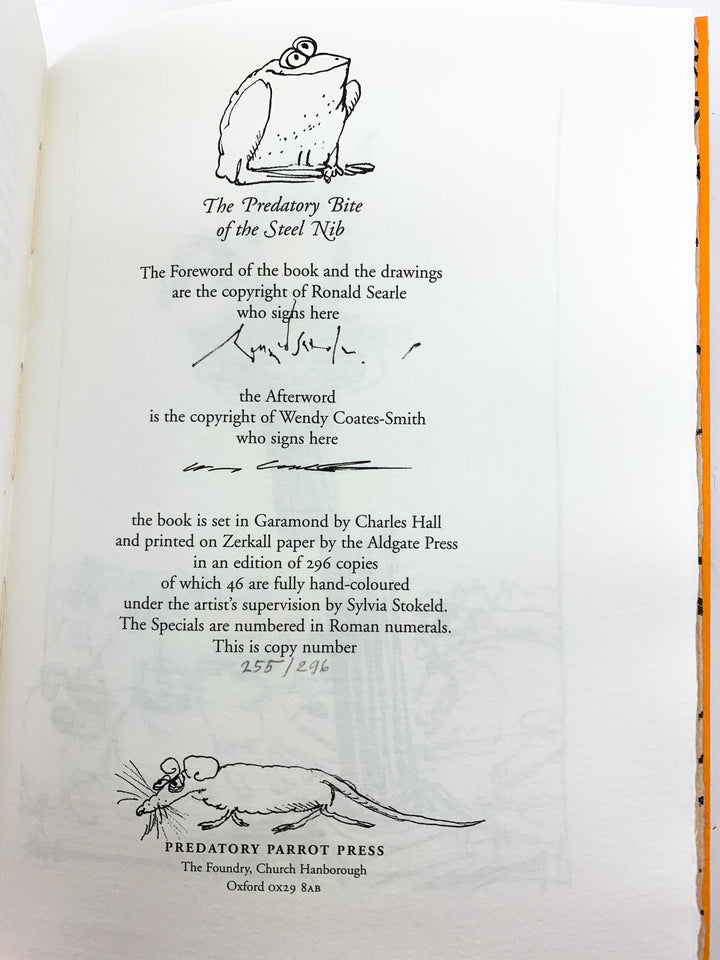 Searle, Ronald - The Predatory Bite of the Steel Nib - The Scrapbook Drawings of Ronald Searle - SIGNED | signature page