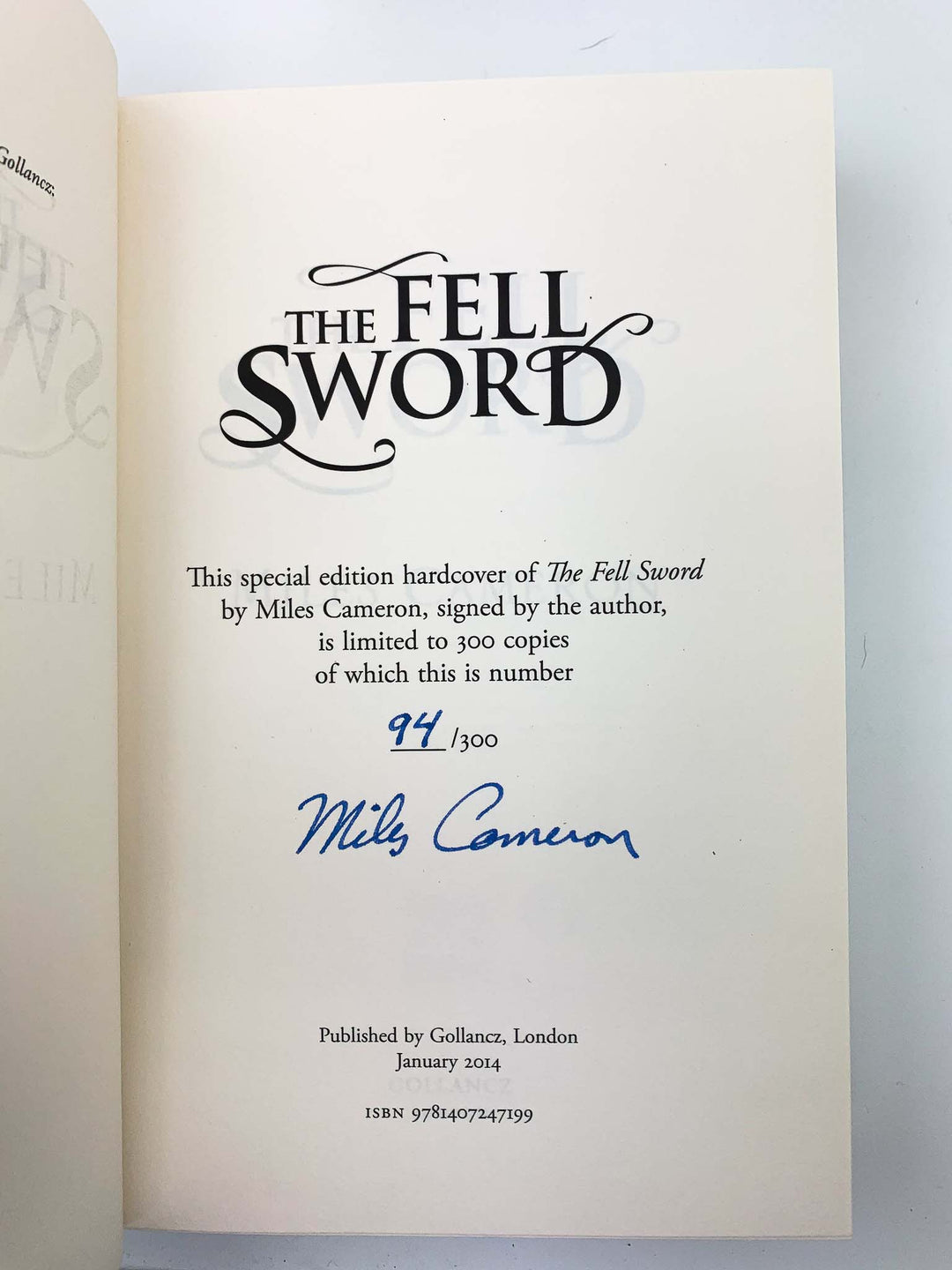 Cameron, Miles - The Fell Sword - SIGNED | signature page