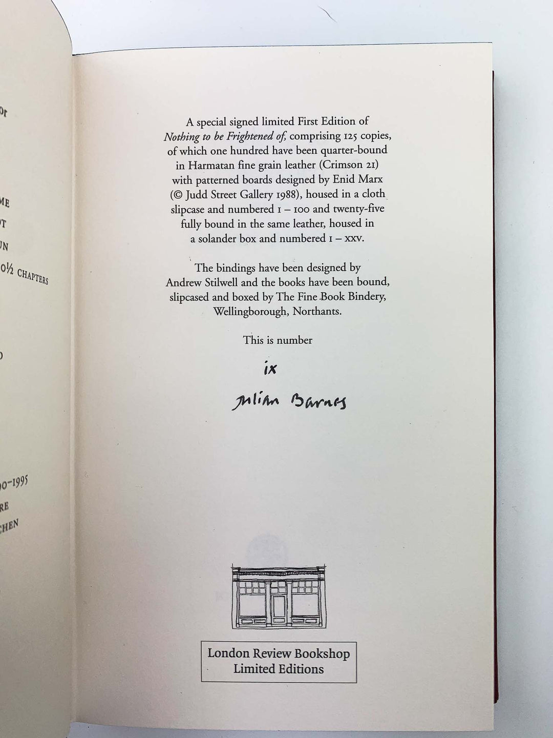 Barnes, Julian - Nothing to Be Frightened of - one of 25 copies - SIGNED | book detail 5