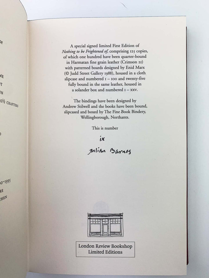 Barnes, Julian - Nothing to Be Frightened of - one of 25 copies - SIGNED | book detail 5