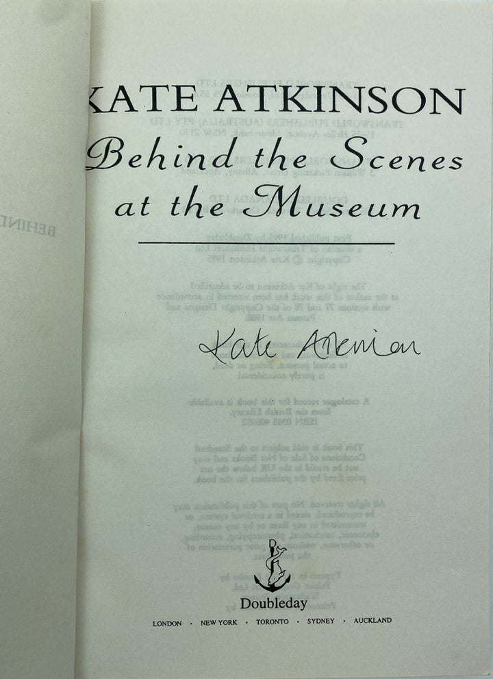 Atkinson Kate - Behind the Scenes at the Museum - SIGNED uncorrected proof copy | signature page