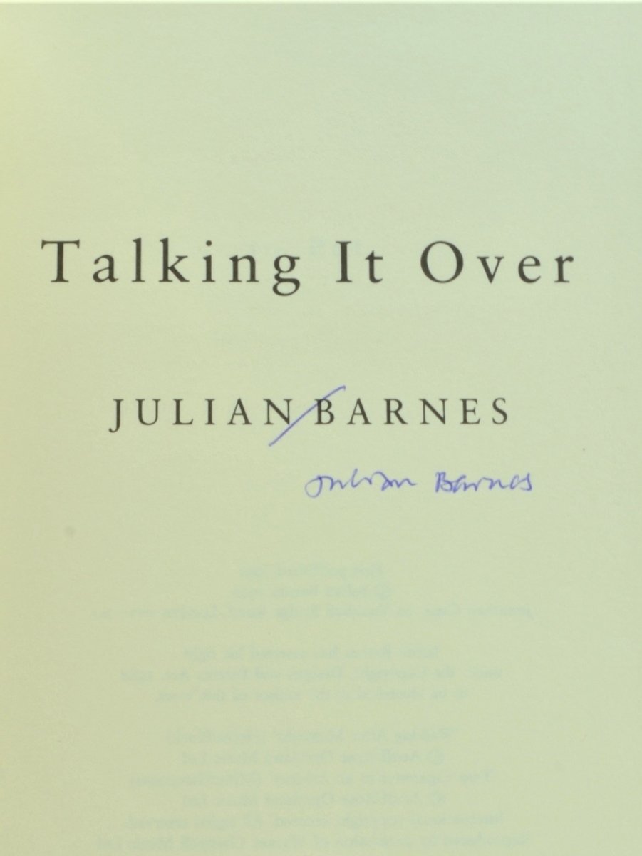 Barnes, Julian - Talking It Over - SIGNED | back cover