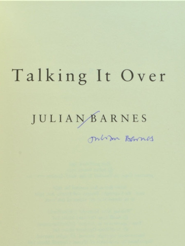 Barnes, Julian - Talking It Over - SIGNED | back cover