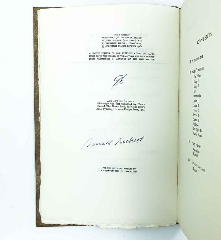 Beckett, Samuel - Poems in English - SIGNED | signature page