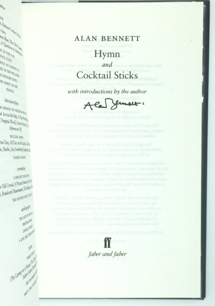 Bennett, Alan - Hymn and Cocktail Sticks - SIGNED | signature page