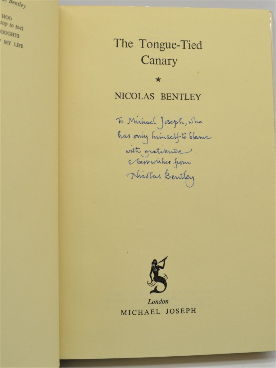 Bentley, Nicholas - The Tongue -Tied Canary - SIGNED | back cover