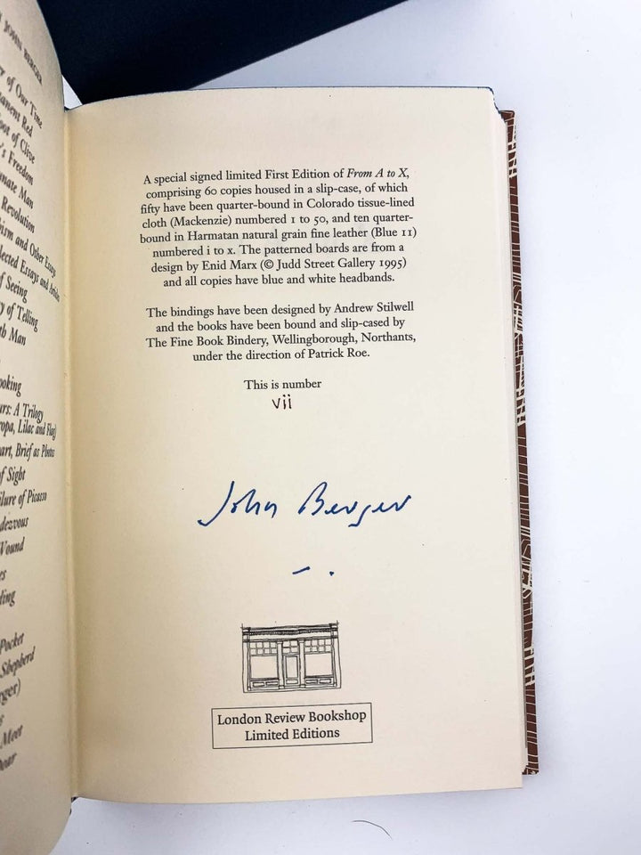 Berger, John - From A to X - one of 10 copies - SIGNED | signature page