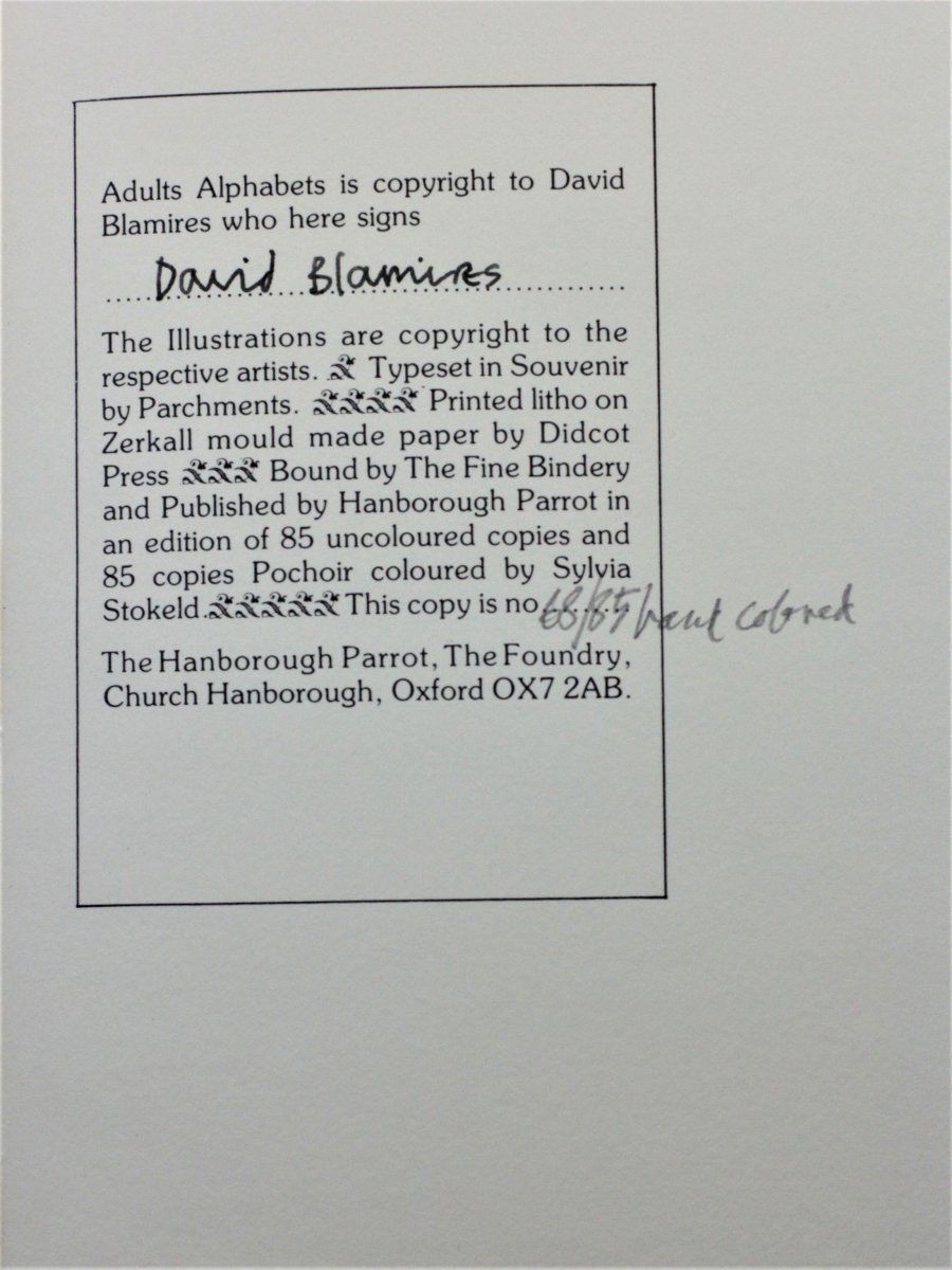 Blamires, David - Adult Alphabets SIGNED and Coloured | signature page