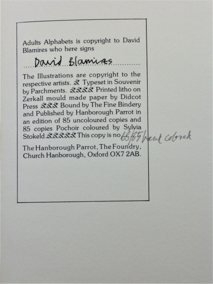 Blamires, David - Adult Alphabets SIGNED and Coloured | signature page