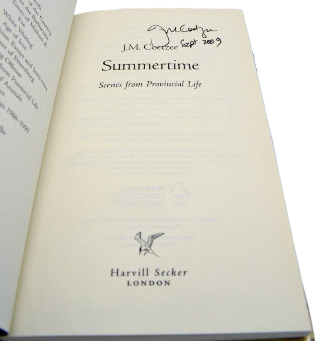 Coetzee, J M - Summertime - SIGNED | signature page