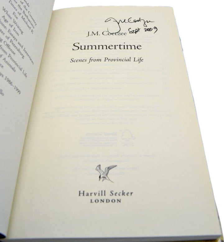 Coetzee, J M - Summertime - SIGNED | signature page