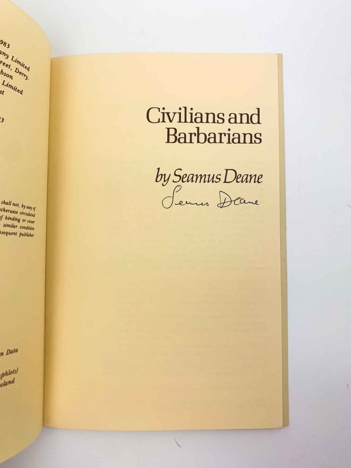 Deane, Seamus - Civilians and Barbarians - Field Day Pamphlet Number3 - SIGNED | image2