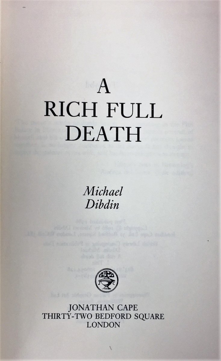 Dibdin, Michael - A Rich Full Death | back cover
