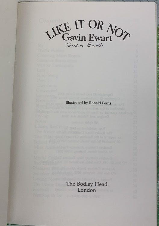 Ewart, Gavin - Like It or Not - SIGNED | signature page