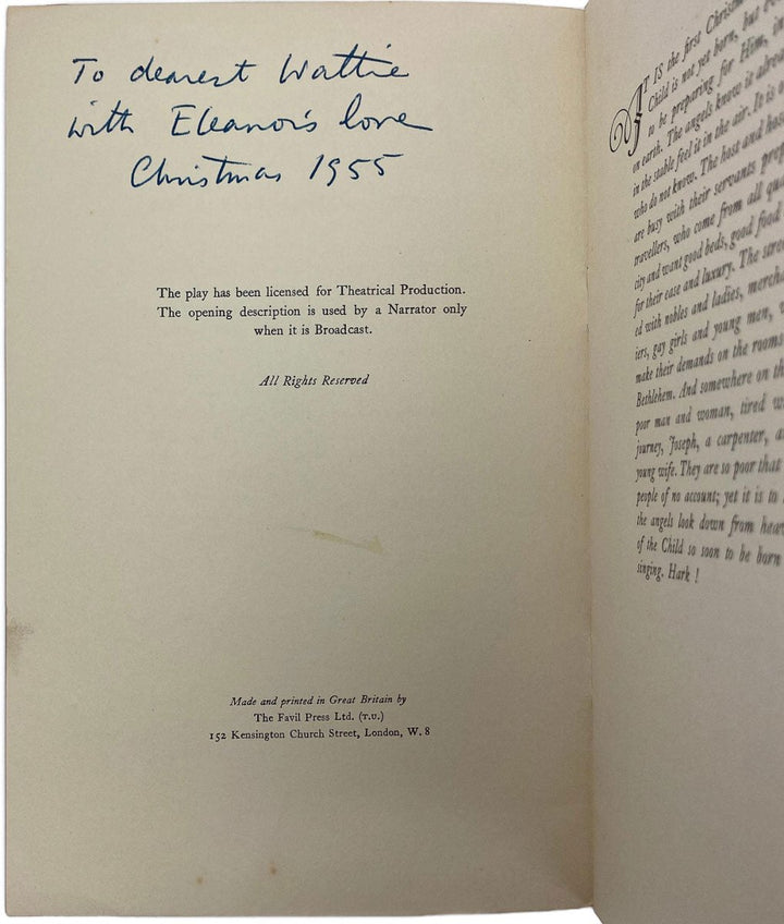 Farjeon, Eleanor - A Room at the Inn : A Masque For Christmas - SIGNED | signature page