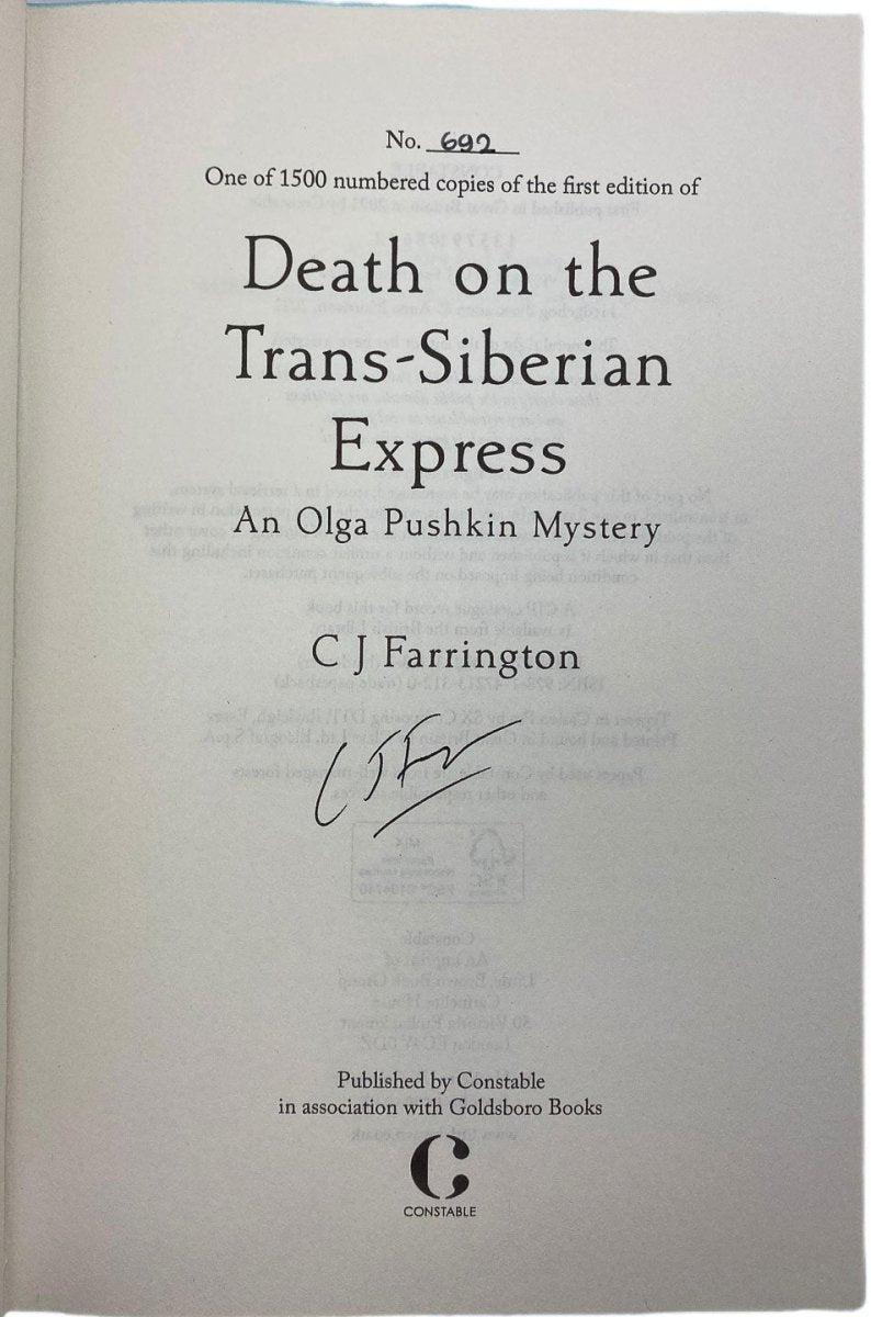 Farrington, C J - Death on the Trans-Siberian Express- SIGNED limited edition | signature page