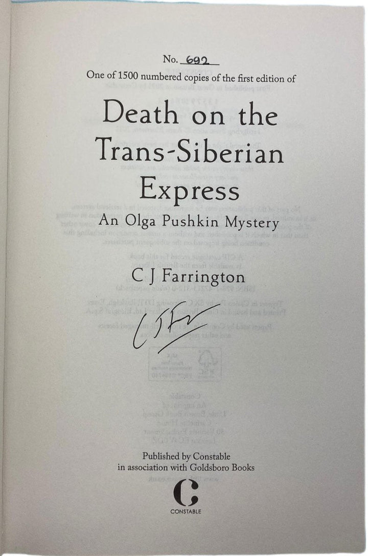 Farrington, C J - Death on the Trans-Siberian Express- SIGNED limited edition | signature page