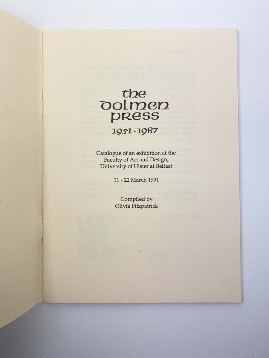 Fitzpatrick, Olivia - The Dolmen Press 1951-1987 | back cover