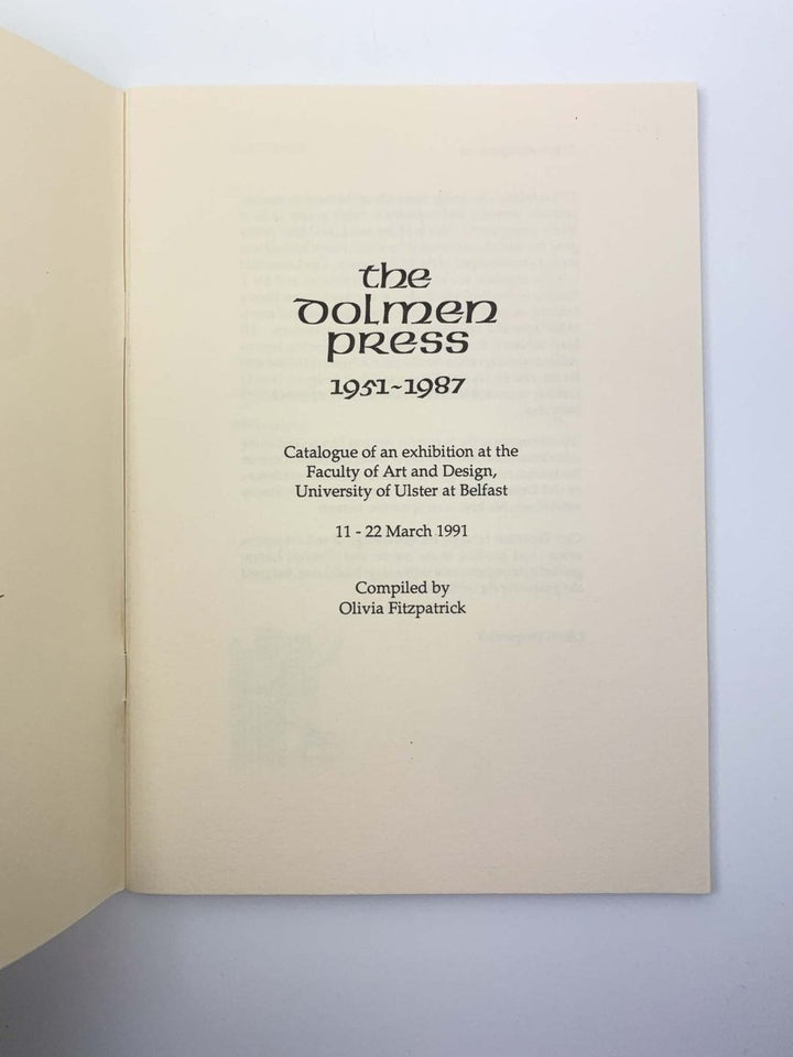 Fitzpatrick, Olivia - The Dolmen Press 1951-1987 | back cover
