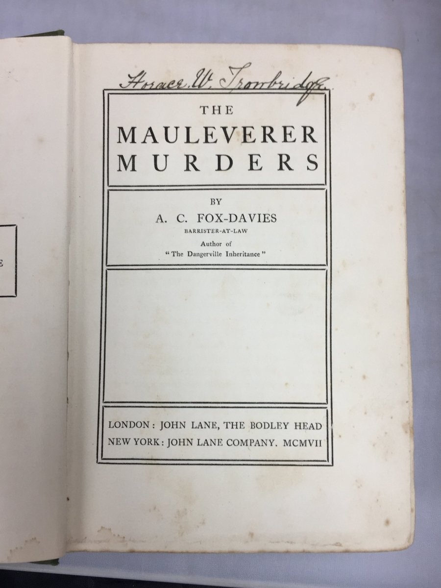 Fox-Davies, A C - The Mauleverer Murders | back cover