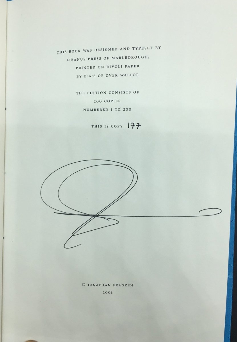 Franzen, Jonathan - My Father's Brain - SIGNED | signature page