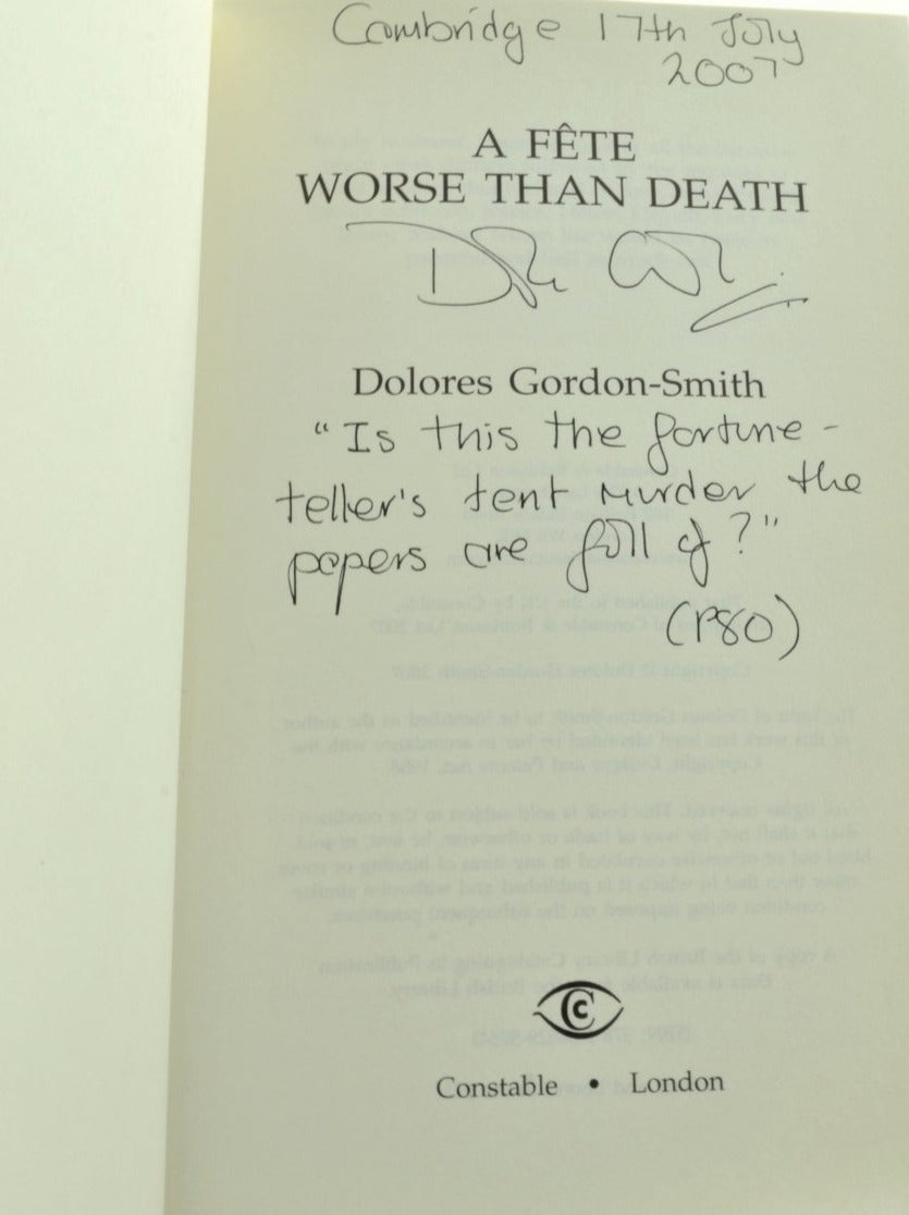 Gordon-Smith, Dolores - A Fete Worse than Death - SIGNED | signature page